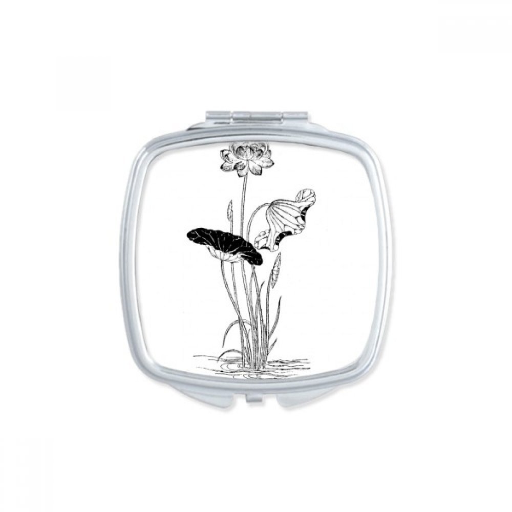 Miroir de poche lotus blanc noir compact pour un maquillage précis et rapide partout