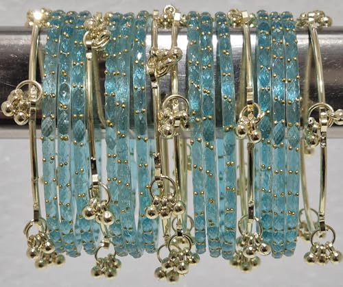 Image of kashmiri ghangharoo glass bangle Set For Women And Girls | Light Weight Bangles | Traditional Transparent Fancy Glass Chudi Set for Wedding, Party (18 Bangles)