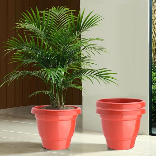 Image of Kuber Industries (Pack of 3) Flower Pot | 2-Layer Fuldani Flower Pot | (8 Inch) Pots for Terrace, Garden | Pots Stand for Plants | Phooldaan for Home D?cor | Synergy Indoor Plant Stand | Red