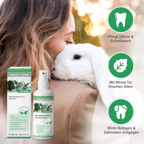 Alfavet VulnoCyn Dental 60 ml – Zahnpflegespray für Hunde, Katzen & Kleintiere – zur Maul- & Zahnhygiene – Dentalspray mit Minze gegen Mundgeruch