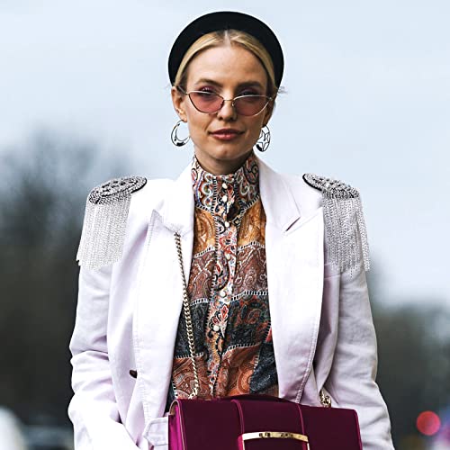 4 Pieces Rhinestone Tassel Shoulder Applique Crystal Fringe Shoulder Epaulette 2 Style Shoulder Badge Decor For Women Diy Jacket Clothes Accessories (Silver) #TOP4