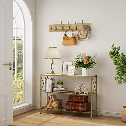 Hoctieon Gold Console Table, 3 Tier Entryway Table, Hallway Table, Narrow Sofa Table With Shelves, Entrance Table For Entryway, Living Room, Foyer, Hallway, Office, Gold And White #TOP1