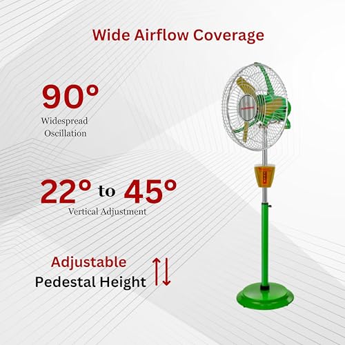 Image of Almonard 450mm Pedestal Air Circulator Fan | Heavy Duty | Industrial | 1440 RPM High Speed | With Full Copper Motor | For Factory & Warehouse | Metal Blades | 1 Year Warranty
