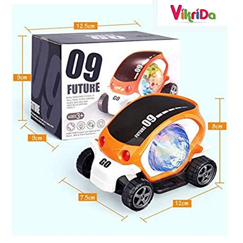 Image of Vikrida Rotating Stunt Car Toy for Kids - Bump and Go Action with 4D Lights and Music - Multicolor (Musical Stunt Car)