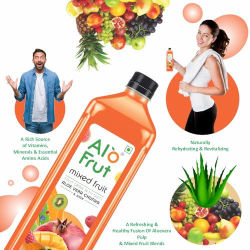 Image of Alo frut Mixed Fruit Drink with Tasty Aloevera Chunks & Juice| Goodness of Fruits and Aloevera | Ready-to-Serve Fruit Juice| Mixed Fruit Juice-150ml (Pack of 60)
