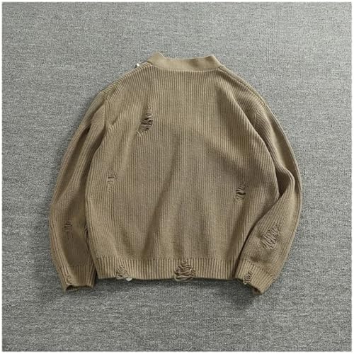 Men Heavy Slouchy Big V-Neck Cardigan Knit Sweater Loose Destructive Old Loose Long-Sleeved Sweater2