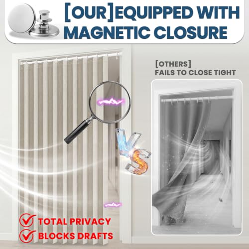 Image of AJAZZ 100% Blackout Door Curtains for Door Window Curtains Magnetic Door Curtain Blackout Curtains for Bedroom, Doorway Curtain Sets (1 Pack, 44 W x 78 L, Cream White+Rod)