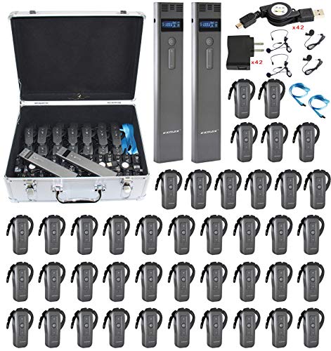 EXMAX EXD-6688 Sistema Profesional Inalámbrico de Audio para Guía de Turismo 2.4Ghz con 2 Transmisores y 40 Receptores en Estuche Plateado miniatura 1