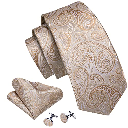 Image of Barry.Wang Men Tie Set Paisley Silk Necktie Pocket Square Cufflinks Formal Wedding Business Party