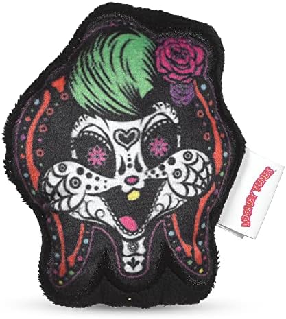 Looney Tunes for Pets Halloween Lola Bunny Silhouette Flattie Style Pet Squeaker Toy with Day of The Dead Designs| Squeaky Dog Toy for Small Dogs | Halloween Dog Chew Toys, 4″ (FF16969)