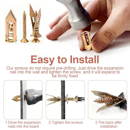 60 Stück Selbstbohrende Trockenbaudübel mit Schrauben, 3 Größen Karbonstahl Schrauben und Dübel Set, Gipskartonbefestigungen, kein Bohrloch in der Wand für Hängende Spiegel, Bilder, Regale, Schnüre