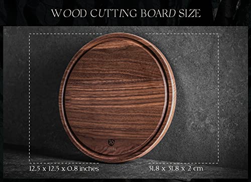 Dofira Large Round Walnut Wood Cutting Board With Juice Groove For Kitchen, Circular Charcuterie Board, Serving Tray, Cheese Board For Double-Sided Use 12.5 X 0.8 Inches (Gift Box Included) #TOP2