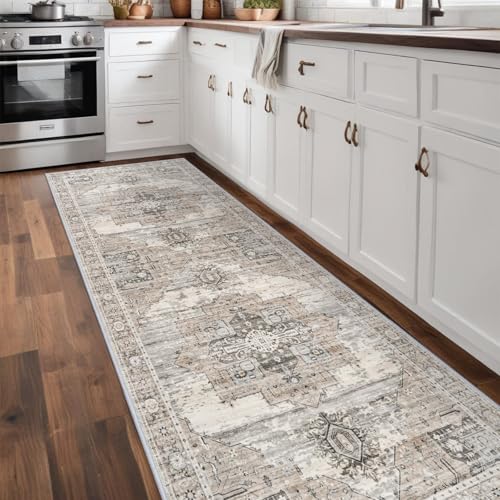 RUUGME Washable Runner Rug 3x10 - Vintage Hallway Carpet Runner for Living Room Kitchen Stain Resistant Rugs Tribal Carpets with Non Slip Backing Floor Decoration Mat for Bedroom Bathroom 3x10 Beige
