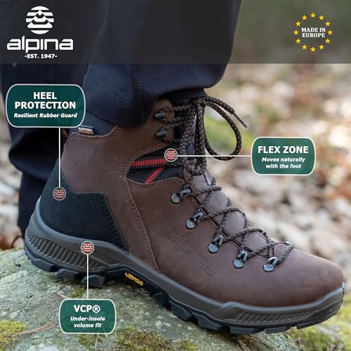 Alpina PRIMA MID Waterproof Hiking Work Boots – Full Leather Ankle High Outdoor Shoes with Breathable Membrane, All Weather Grip, Comfortable for Men and Women, Made in Europe3