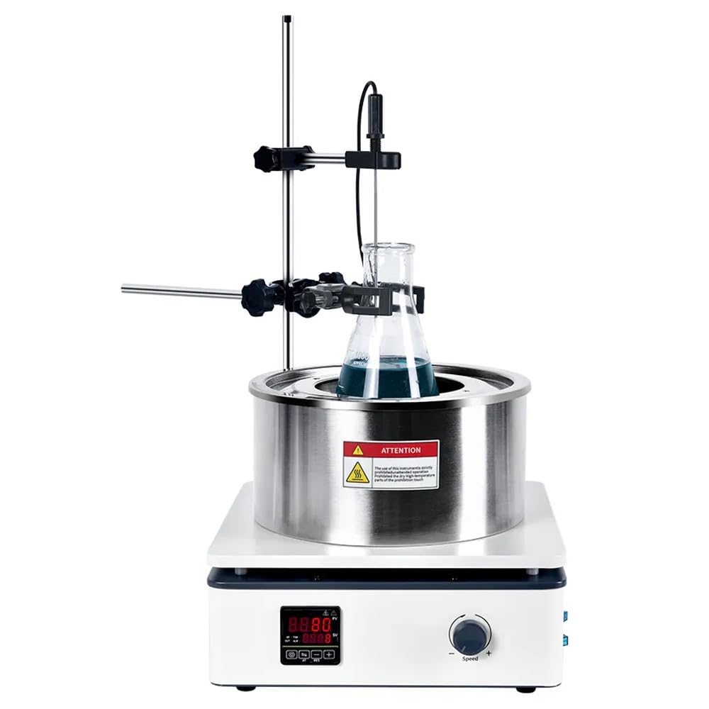 Agitateur magnétique avec collecteur de chaleur, plaque chauffante de laboratoire à 300 ℃ avec bain d'eau/d'huile, vitesse 0-2800 tr/min, synchronisation 0-9999 min/h, idéal pour le traitement