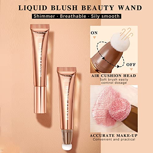 Newbang Liquid Blush Beauty Wand Shimmer Face Blush With Cushion Applicator, Natural Glitter Finish, Silky Smooth Creamy Formula, Shinny Moisturizing Blusher Rouge Rubor Stick Pen #Pearl Pink #TOP4