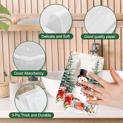 Servilletas de Navidad Whaline: 50 unidades de papel desechables con diseño de muñeco de nieve 7