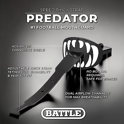 Battle Sports Speed Football Mouthguard with Strap - Oxygen Football Mouthguard Superior Airflow & Better Performance, Maximum Breathability - Predator/Black with White Teeth - Image 3