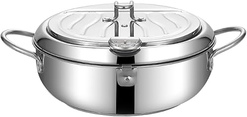 Miniatura 6 de Olla para freidoras de acero inoxidable 304, olla japonesa de tempura de 3.4 L9.4 pulgadas con tapa, con control de temperatura, escurridor de