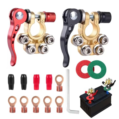 Image of Quick Release Car Battery Terminals 2Pcs, 4 Way Battery Connectors, Pure Brass Car Terminals, 12/24/60V for Cars, Trucks, Boats, RVs
