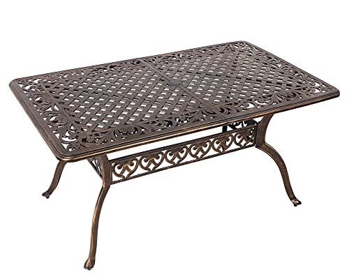 Grepatio Patio Dining Table Outdoor Rectangular Table, Cast Aluminum Weather-Resistant Table With 2" Umbrella Hole For Lawn Backyard Garden #TOP3