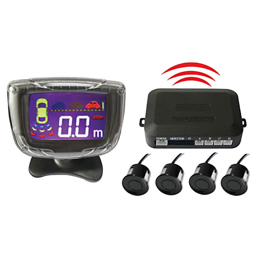 MASO 1 radar de recul sans fil DC 12 V pour voiture, 4 sondes, volume du buzzer 65 dB, distance de détection radar 0,3~2,0 m, étanche, antisismique, noir