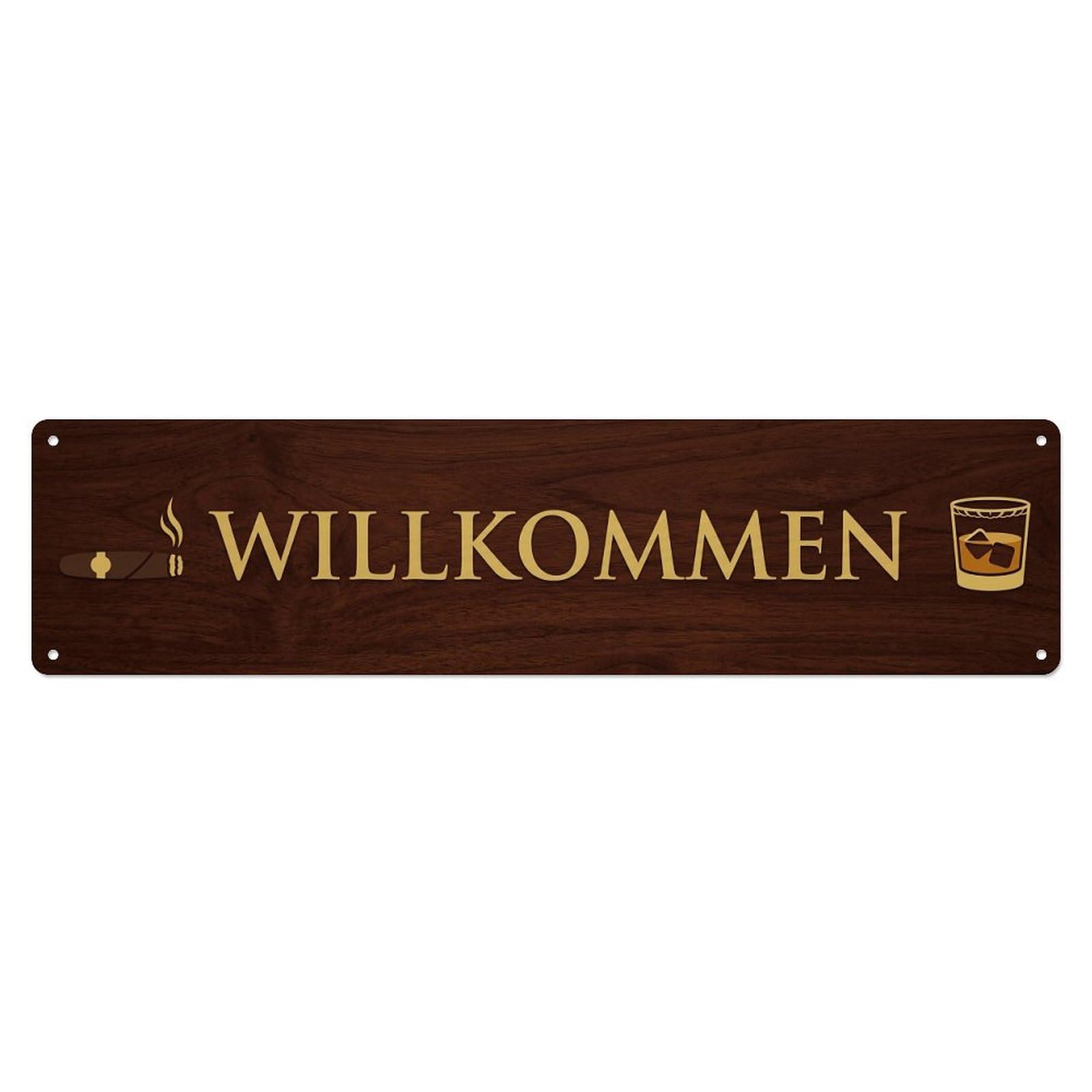 Mahogany Brown Cigar Lounge Club Welcome Metal Tin Sign Plaque Wall Decor for Cafe, Club Bar, Office, Home Garden Metal Poster 4x16Inch