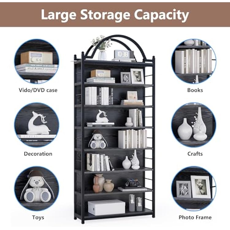 78.7 Media Storage Tower, 8-Tier CD Rack & DVD Storage Shelf, Multi-Purpose CD Tower Storage Rack Bookshelf with Adjustable Feet for Living Room, Bedroom, Home Entertainment, Black