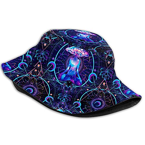 Blublu Blue Mushrooms Women's Cute Print Bucket Hat Summer Travel Fisherman Cap For Girls #TOP1