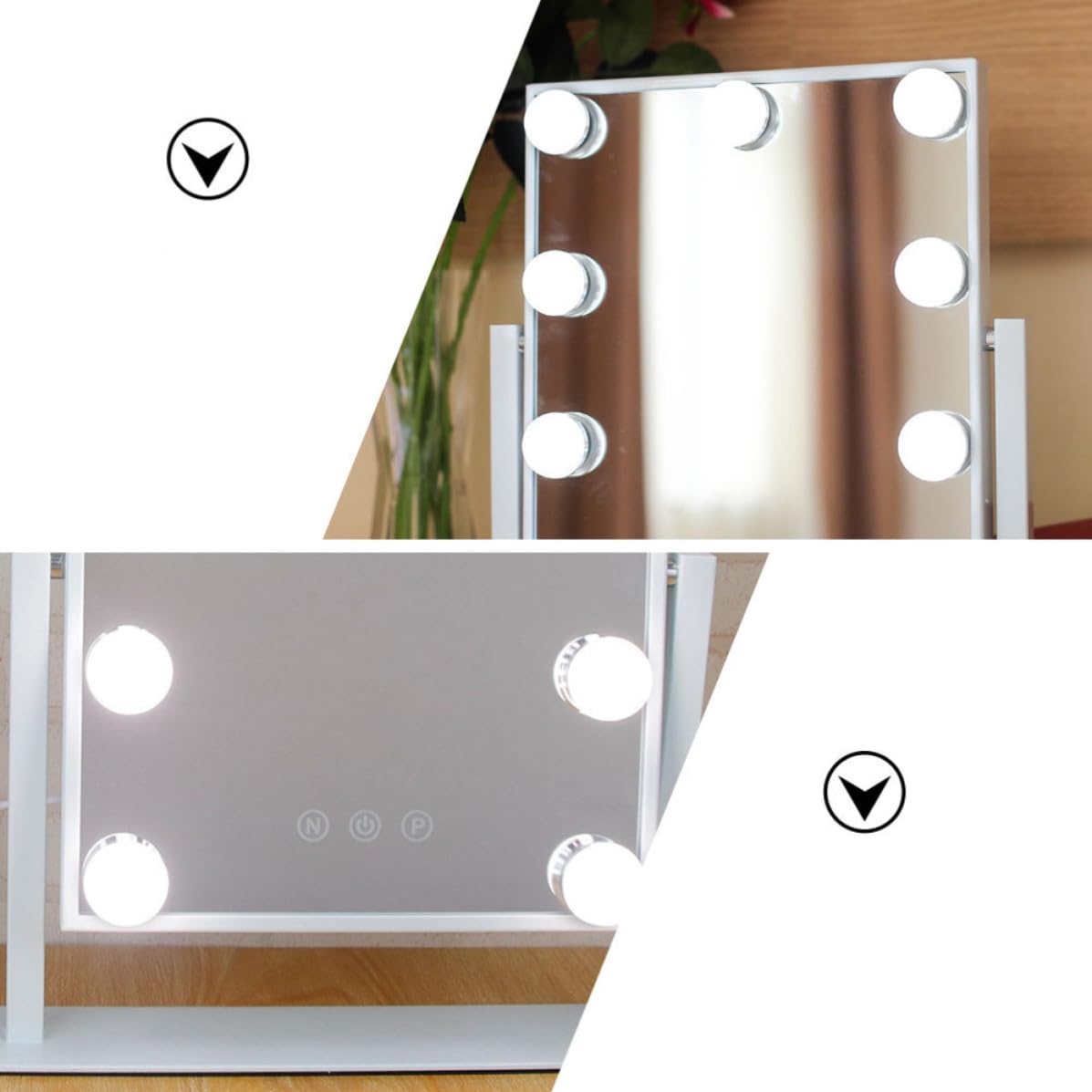 Toddmomy Specchio da Trucco Alta Riflettività Singolo Lato da Tavolo LED con Lampadina 9 3w Metallo Bianco per Uso Domestico e Trucco Quotidiano