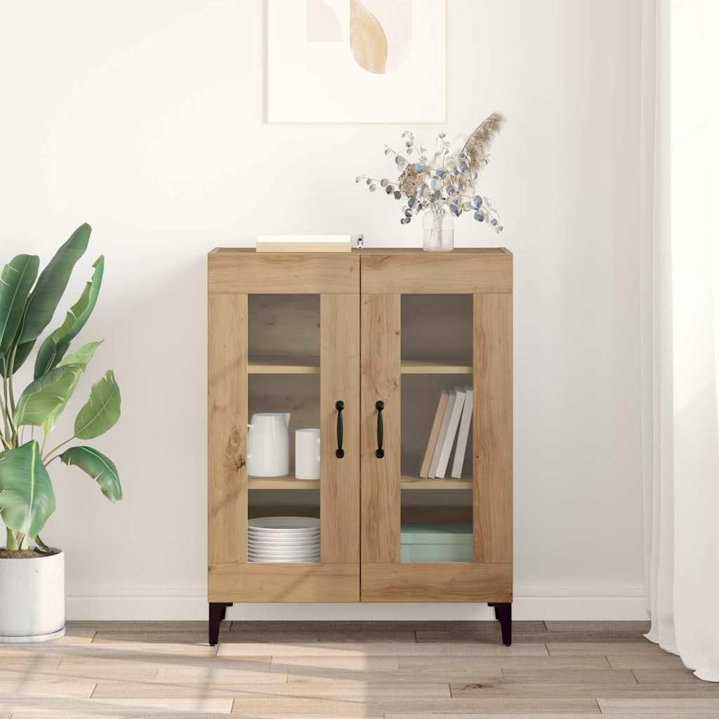 Buffet classique en bois et fer avec vitrine et portes en verre, buffet blanc avec espace de rangement et portes en verre, en bois avec vitrine