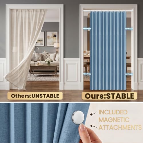 Image of AJAZZ Blackout Magnetic Door Curtain Pleated Door Curtain Accordion Doors Interior Invisible Applicable Bedroom Room Living Room Doorway(Blue 52 inch W x 78 inch L 1 Panel