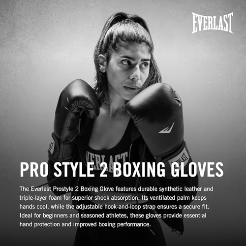 Image of Everlast Prostyle 2 Boxing Gloves, Entry Level Training Gloves for Men and Women, Secure Fit Hook and Loop Closure & Ventilation, Heavy Bag & Speedbag Training