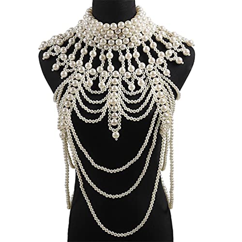 ljhnba Bralette de cadena con cuentas de perlas para mujer, collar de hombro y pecho, collar sexy para el cuerpo