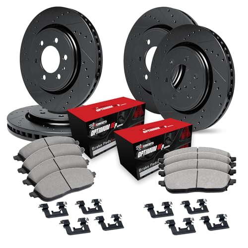 Image of R1 Concepts Front and Rear Brake Kit Fits 2019-2023 Ford Ranger | Optimum Oep Pads, Drilled Slotted eLINE Rotors| Hardware| 12.2 inch Front & 12.1 inch Rear