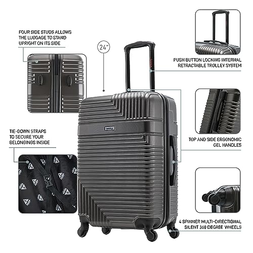 Image of InUSA RESILIENCE Luggage with Spinner Wheels | Durable Lightweight Hardside Spacious Travel Bag with Handle and Trolley | 24-Inch Medium Checked Luggage | Charcoal