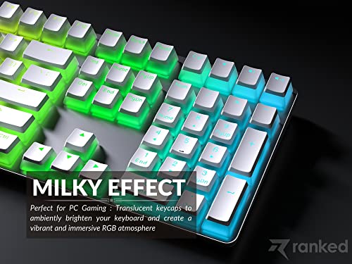 Image of Ranked Pudding PBT Keycaps | 112 Double Shot Translucent ANSI US & ISO Layout | OEM Profile for RGB Mechanical Gaming Keyboard (White)