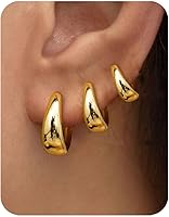 PANSHI 3 Pairs Gold Hoop Earrings for Women & Teens - Trendy Chunky Huggie Dainty Hypoallergenic Hoops Set