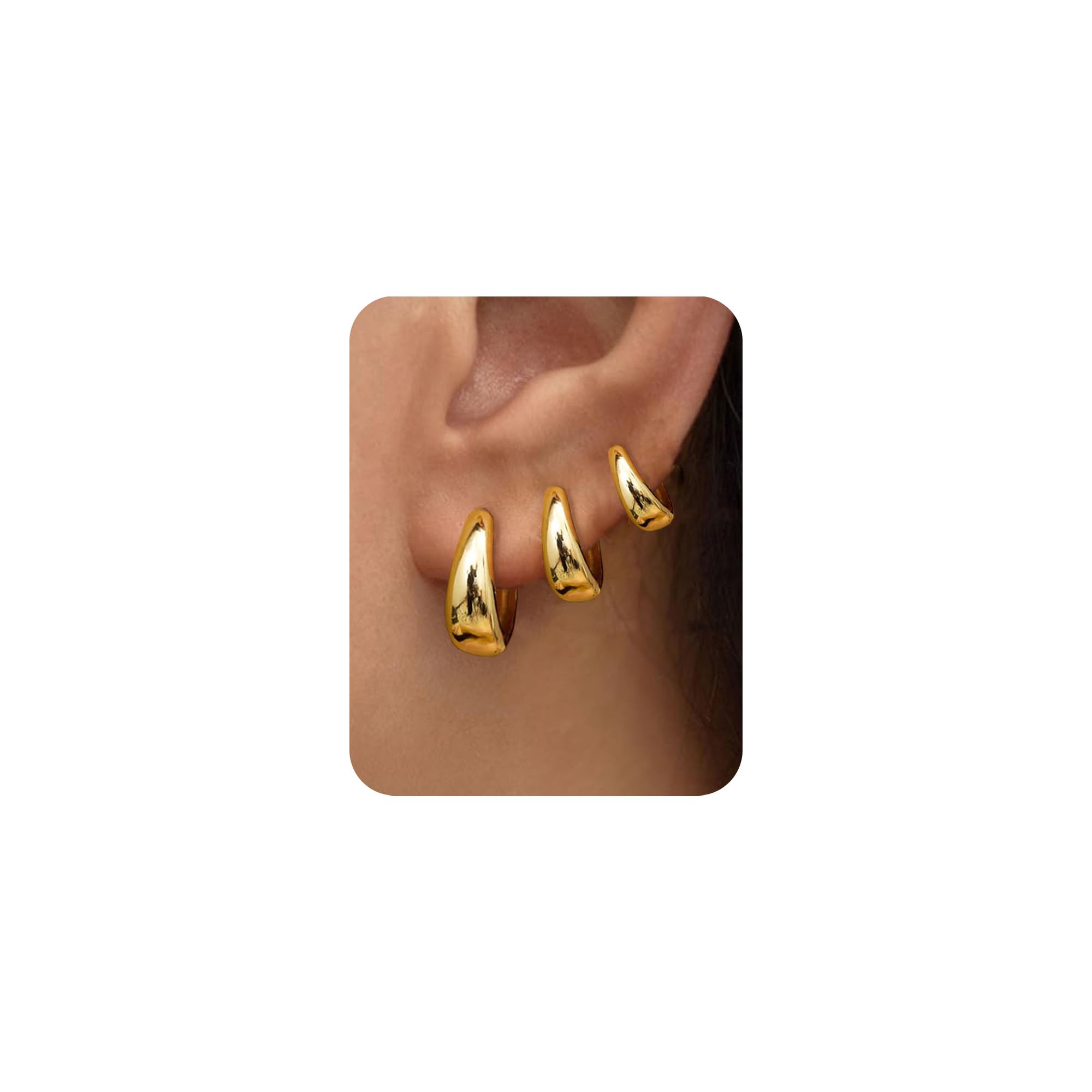 3Pairs Gold Hoop Earrings Set for Women Trendy Chunky Huggie Dainty Earring Jewelry for Women Teens