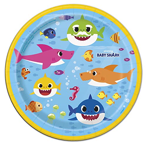 Saguaro Acres Baby Shark 7 Inch Dessert Paper Plates - Serves 24