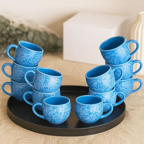 Image of D'Maiolica Blue Kuliya Shape Tea Cups Set of 12 Microwave and Dishwasher Safe, Ceramic Small Tea /Chai /Coffee Cups Perfect for Every Occasion Capacity - 110 ml Each (TT Royal Blue, Pack of 12, Small)