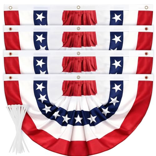 250th Anniversary 4th of July Decorations 4 Pcs 2 x 4 FT American Bunting Flags for Outside Pleated Half Fan Flag Bunting for Memorial Day Independence Day Patriotic Decorations