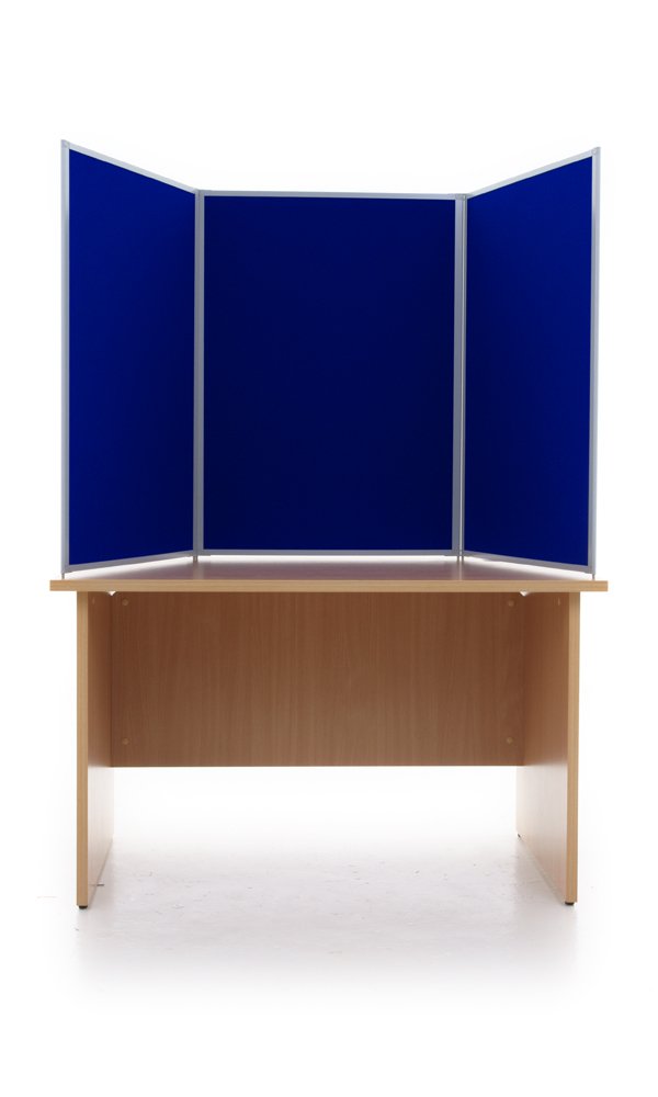 Table Top Display - 3 Panel Electric Blue - Aluminium Frame - in Stock Board