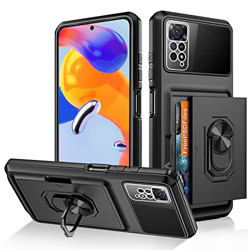 Coolden Coque pour Xiaomi Redmi Note 11/11S Coque Portefeuille avec Porte-Carte Anneau de Support Armor Militaire Antichoc Étui TPU Bumper Housse Protection Coque pour Xiaomi Redmi Note 11/11S-Noir Cover