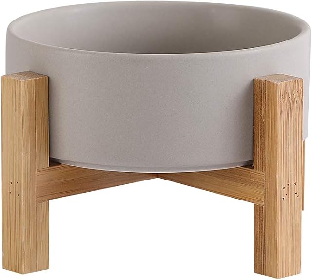 Grey Ceramic Elevated Raised Cat Bowls ,Cat Food Dish with Stand, Raised Cat Food or Water Bowls Anti Vomiting,Pet Bowl with Anti Slip Rubber pad,Stress Free for Cats and Small Dogs400ML/13.5OZ)
