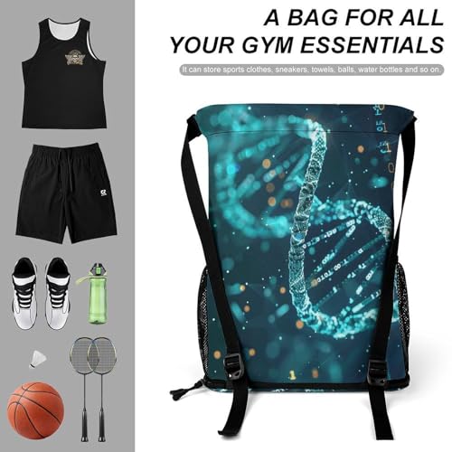 DNA Double Helix Drawstring Backpack, Dry Wet Separate Gym Bag Unisex Sports Drawstring Bag for Work, Fitness3