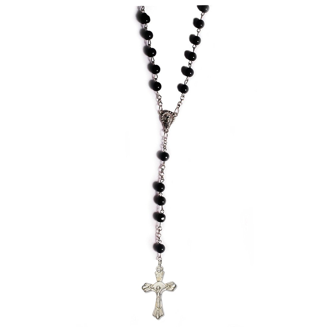 New Catholic Saint Virgin Prayer Mary Rosary Crystal Beads Silver PlatedSilver and Black Stainless Steel Pendant-image-19