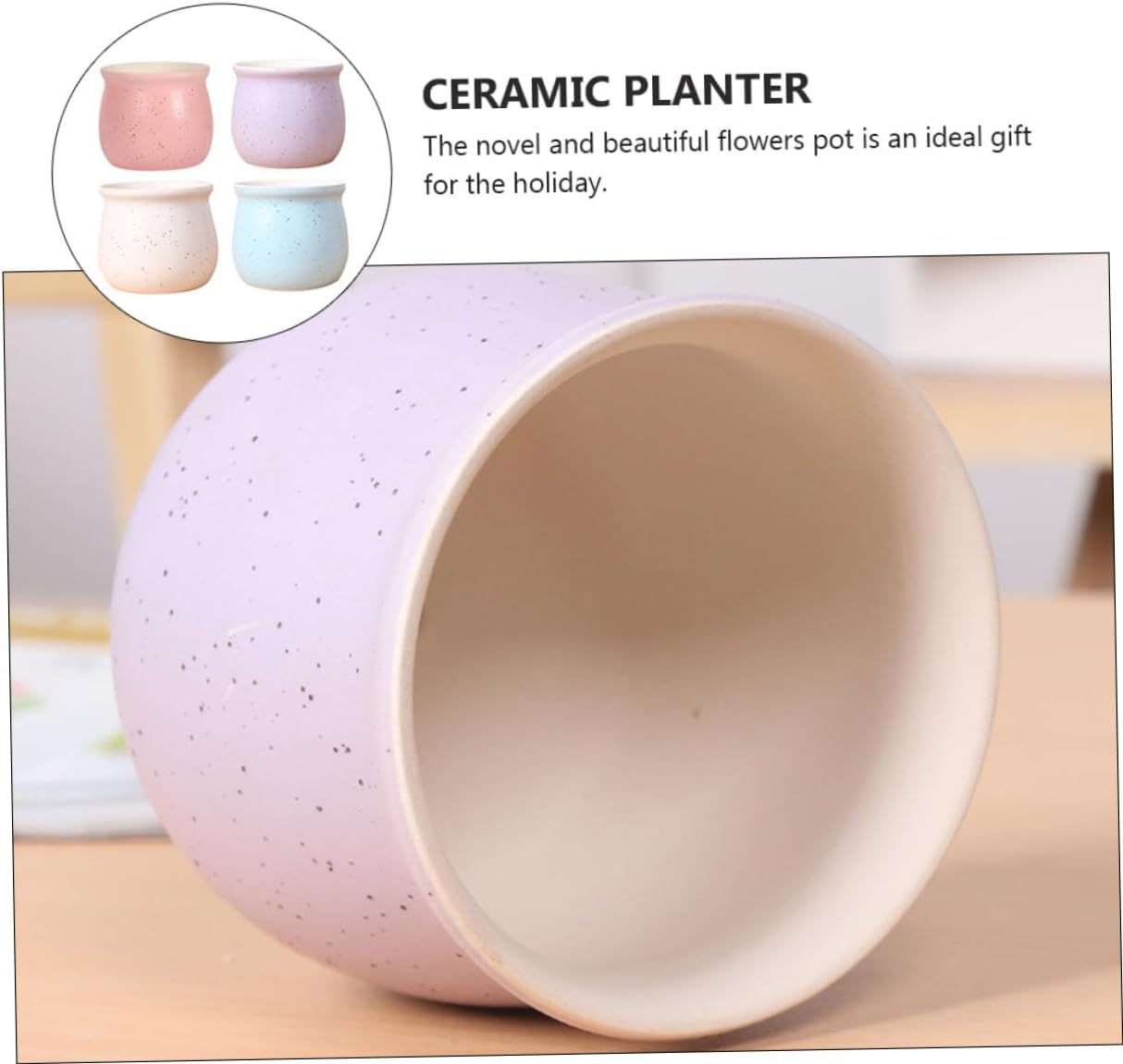 DOITOOL 4pcs Ceramic Succulent Pots Set with Breathable Terracotta Material, Small Garden Plant Planters for Indoor Home Decoration in White, Blue, Pink, and Purple Colors