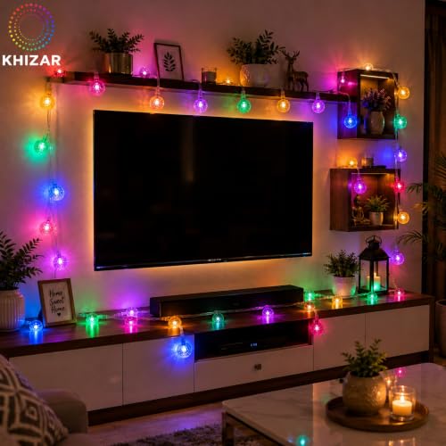 Image of KHIZAR 14 LED Bubble Crystal Ball String Light, Plug-in Multicolor Decorative Lights for Bedroom, Living Room & Party Decor