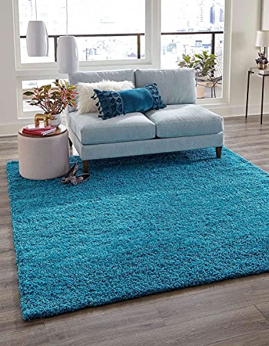 Image of Urban Modern Decor Featuring Soft Shaggy Carpet & Rug for Your Bedroom and Livingroom [Size-8x10 feet & Color-Turqoise].